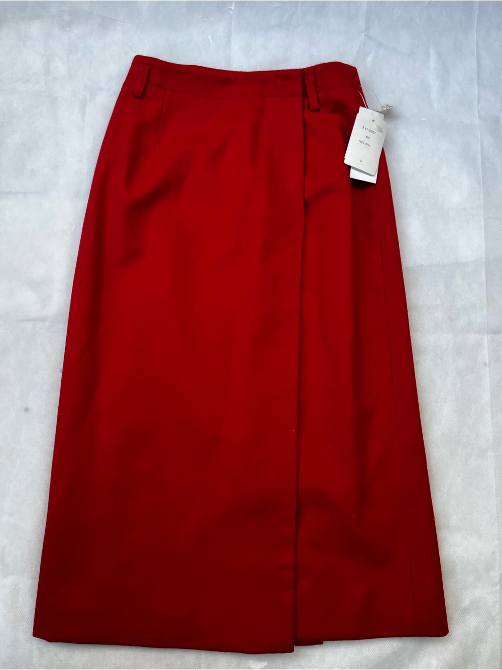 Classic Vintage 100% Wool Red Midi Skirt - Sleek Wrap Style